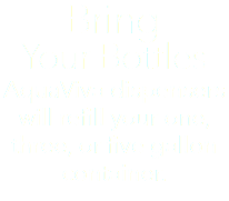 Bring Your Bottles AquaViva dispensers will refill your one, three, or five gallon container.